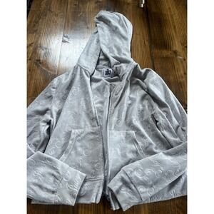 Juicy Couture Velour Zip Up Hoodie Grey Embossed All Over Logo Y2K Size L
